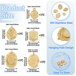 5Pcs 5 Styles 304 Stainless Steel Pendant Cabochon Settings&nbsp;STAS-TA0005-72G