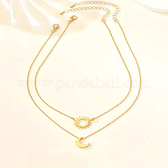 2Pcs Sun & Moon Alloy Pendant Necklaces&nbsp;FS-WGC7774-01