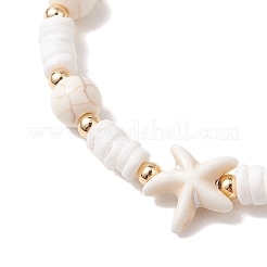 Dyed Synthetic Turquoise & Natural White Shell Beads Stretch Bracelets&nbsp;BJEW-JB13476