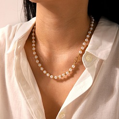 European 5.7MM Round Imitation Pearl & Stainless Steel Beaded OT Necklaces for Women&nbsp;ET2024