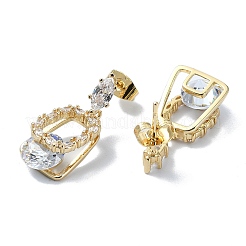 Rectangle Brass Micro Pave Cubic Zirconia Dangle Stud Earrings&nbsp;EJEW-D098-15G