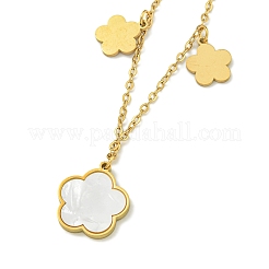 Ion Plating(IP) 304 Stainless Steel Pave Shell Flower Pendant Necklaces&nbsp;NJEW-C057-05G