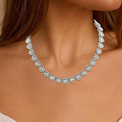 1Pc Heart Zinc Alloy Crystal Rhinestone Cup Chain Tennis Necklaces for Women&nbsp;NJEW-SP0001-06P