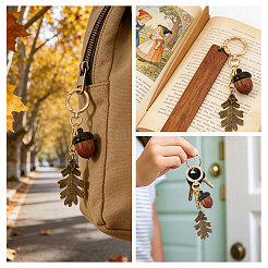 4Pcs Wood Acorns with Alloy Leaf Pendant Decorations&nbsp;HJEW-CA00102