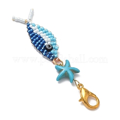 Fish Glass Seed & Synthetic Turquoise Starfish Pendant Decorations&nbsp;HJEW-MZ00355