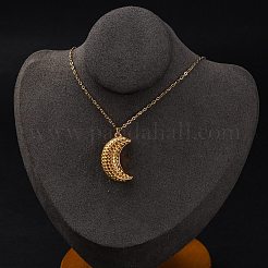 PVD Vacuum Plating 304 Stainless Steel Openable Moon Pendant Cable Chain Necklaces for Women&nbsp;STAS-Z114-18G