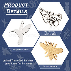24Pcs 6 Style Ion Plating(IP) 201 Stainless Steel Pendants&nbsp;STAS-FW0001-23