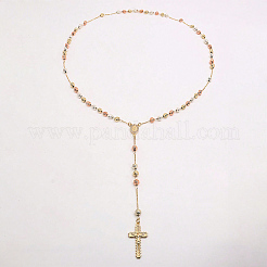 Vintage 304 Stainless Steel Round Rosary Bead Necklaces&nbsp;VJ4936-1