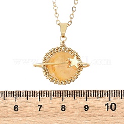 Natural Yellow Hematoid Quartz Copper Wire Wrapped Planet Pendant Brass Cable Chain Necklaces for Women&nbsp;NJEW-TA00260-03