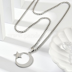 201 Stainless Steel Crescent Moon Star Pendant Twisted Chain Necklaces&nbsp;NJEW-S387-07P