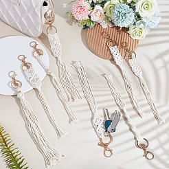 Cotton Knitting Tassel with Wood Beads Keychains&nbsp;KEYC-WH0018-78