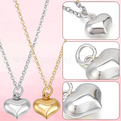 2Pcs 2 Colors 925 Sterling Silver Puffed Heart Charms with Jump Rings&nbsp;STER-BBC0008-10