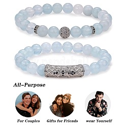 2Pcs 2 Style Natural Aquamarine Stretch Bracelets Set&nbsp;BJEW-SW00094
