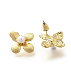 Flower Brass & Plastic Imitation Pearl Stud Earrings&nbsp;EJEW-A121-03G