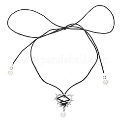 Alloy & Imitation White Round Pearl Pendant Waxed Cord Adjustable Tie Choker Necklaces for Women&nbsp;FS-WGE1A46-01