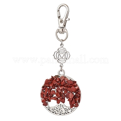 7 Chakra Natural Red Aventurine & Green Aventurine & Amethyst & Tiger Eye & Lapis Lazuli & Red Jasper & Synthetic Turquoise Chips Tree of Life Pendant Decorations&nbsp;HJEW-JM02300