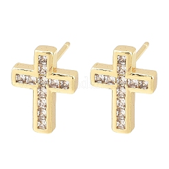 Brass Micro Pave Clear Cubic Zirconia Cross Stud Earrings&nbsp;EJEW-F400-22B-G