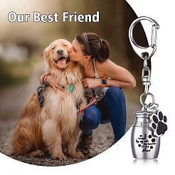 Pet Urn Keychain Personalized Paw Print Urn Pendant Pet Cremation Jewelry Stainless Steel Paw Print Dog Keepsake Cat Dog Urn with Storage Bag&nbsp;JX364A