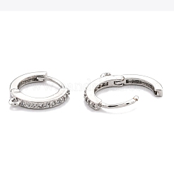Brass Micro Pave Clear Cubic Zirconia Huggie Hoop Earring Findings&nbsp;EJEW-O107-01P