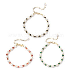 3Pcs Shell Pearl & Dyed Natural Malaysia Jade Round Beaded Bracelets for Women&nbsp;BJEW-JB12031