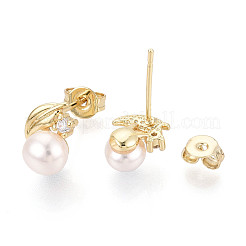 Leaf Brass Micro Pave Clear Cubic Zirconia Stud Earrings&nbsp;PEAR-N020-WX02