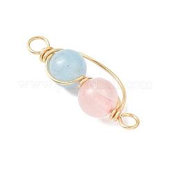 3Pcs 3 Styles Copper Wire Wrapped Natural Rose Quartz & Quartz & Lapis Lazuli & Amethyst Round Beded Links Connector Charms&nbsp;PALLOY-JF04678