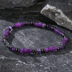Natural Amethyst & Synthetic Non-magnetic Hematite Beads Stretch Bracelets for Men Women&nbsp;ZE8511