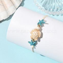 Dyed Synthetic Turquoise Turtle Starfish Beaded Adjustable Waxed Polyester Cord Slider Bracelets for Women&nbsp;BJEW-JB14241-01