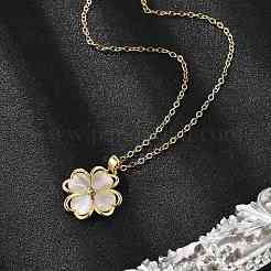Brass Cubic Zirconia Glass Cat Eye Clover Pendant Neckalces for Women&nbsp;NJEW-S448-07G