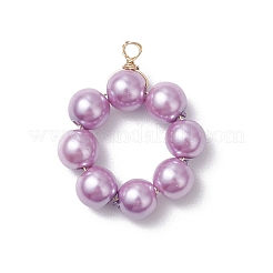 5Pcs 5 Colors Dyed Glass Pearl Round Beaded Pendants&nbsp;PALLOY-JF04162-01