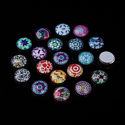 Printed Glass Flat Round Cabochons&nbsp;GGLA-N004-12mm-G-WH
