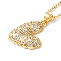 Brass Micro Pave Clear Cubic Zirconia Cable Chain Heart Pendant Necklaces for Women&nbsp;LS-NJEW-C054-01G