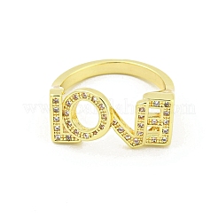 Word LOVE Brass Micro Pave Clear Cubic Zirconia Finger Rings&nbsp;RJEW-G309-11G