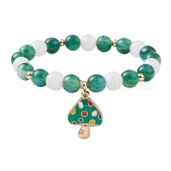 Resin Imiattion Cat Eye Beaded Stretch Bracelet with Mushroom Alloy Enamel Charms&nbsp;BJEW-JB09571