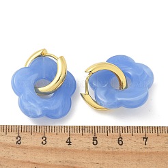 Brass Resin Flower Hoop Earrings for Women&nbsp;EJEW-U038-01G-09