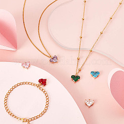 6Pcs 6 Colors Brass Pave Cubic Zirconia Heart Charms&nbsp;KK-GA0002-32