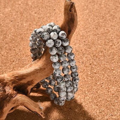 Natural Sesame Jasper/Kiwi Jasper Bead Stretch Bracelets&nbsp;BJEW-K212-A-033-1