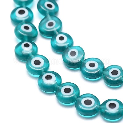 Handmade Evil Eye Lampwork Flat Round Bead Strands&nbsp;LAMP-L058-10mm-11-1