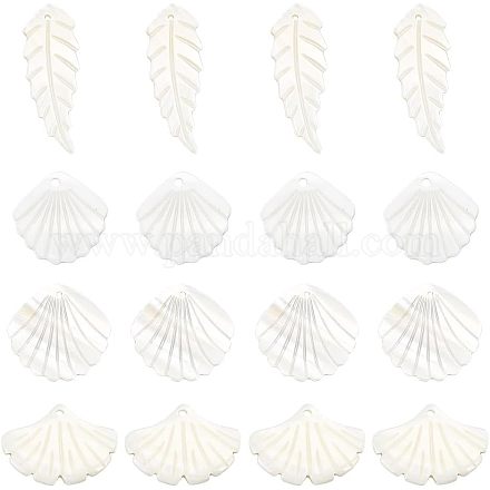 16Pcs 4 Styles Natural Shell Pendants SHEL-AR0001-14-1