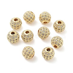 Round Brass Micro Pave Cubic Zirconia Beads, Cadmium Free & Lead Free, Clear, Real 18K Gold Plated, 8mm, Hole: 2mm