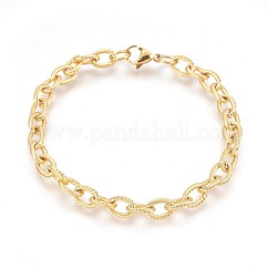 Ion Plating(IP) 304 Stainless Steel Cable Chain Bracelets, Textured, with Lobster Claw Clasps, Golden, 8-3/8 inch(21.4cm), 6.5mm