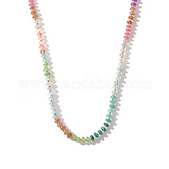 Colorful Rondelle Beades Natural Mixed Beaded Necklaces for Summer Beach Style, Brass Clasp & Extender, 16.54 inch(42cm)