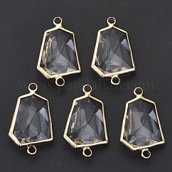 Glass Links Connectors, with Light Gold Plated Brass, Faceted, Cadmium Free & Nickel Free & Lead Free, Clear, 26x16x7mm, Hole: 2mm