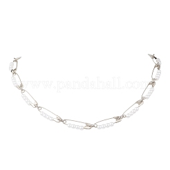 Round Acrylic Imitation Pearl Beaded Iron Safety Pin Link Chain Necklaces&nbsp;NJEW-JN05671