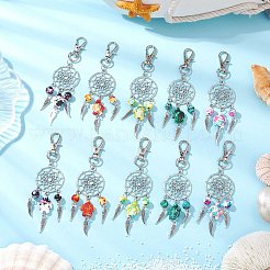 10Pcs 5 Styles Woven Net/Web with Wing Alloy Pendant Decorations&nbsp;HJEW-JM02975-02
