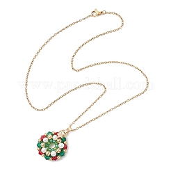 Glass Seed Beads & Shell Pearl Beaded Christmas Wreath Pendant 304 Stainless Steel Cable Chain Necklaces&nbsp;NJEW-MZ00121