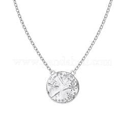 Flat Round with Star 925 Sterling Silver Micro Pave Cubic Zirconia Pendant Necklaces&nbsp;NJEW-K279-04MS