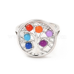 Colorful Resin Beaded Tree of Life Open Cuff Ring&nbsp;RJEW-G274-02P