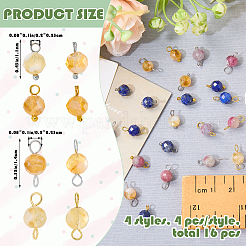 16Pcs 4 Styles November Birthstone Natural Yellow Quartz Pendant and Connector Charms&nbsp;PALLOY-SW00116