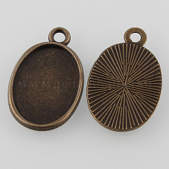 Tibetan Style Antique Bronze Alloy Flat Oval Pendant Cabochon Settings&nbsp;TIBEP-M022-06AB-NF